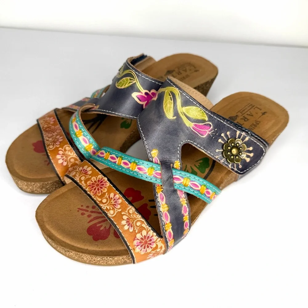 L’Artiste Sandals Womens Size 37, 6.5-7 US, Swan Spring Step Wedge Boho Floral